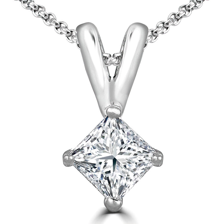 1/8 CT Princess Diamond Solitaire Pendant Necklace in 14K White Gold (MD210042)