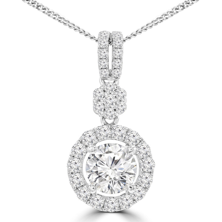 1 3/5 CTW Round Diamond Halo Pendant Necklace in 18K White Gold (MD210053)