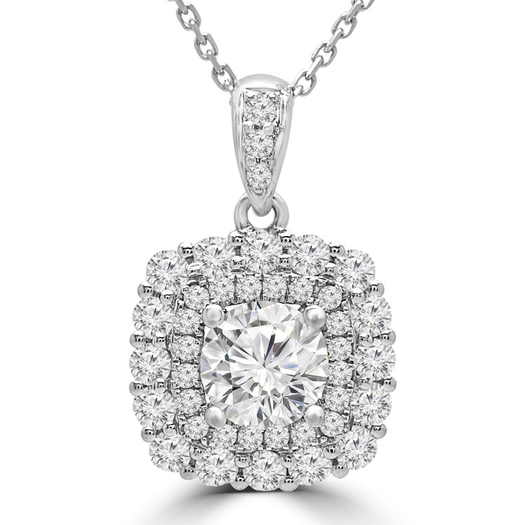 2 CTW Round Diamond Double Cushion Halo Pendant Necklace in 18K White Gold (MD210055)