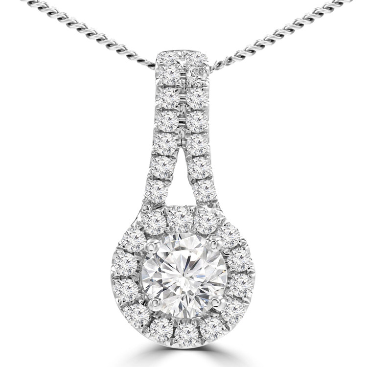 1 1/10 CTW Round Diamond V-Bale Halo Pendant Necklace in 18K White Gold (MD210056)