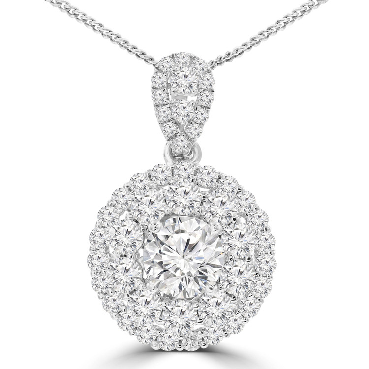 2 2/5 CTW Round Diamond Double Halo Pendant Necklace in 18K White Gold (MD210058)