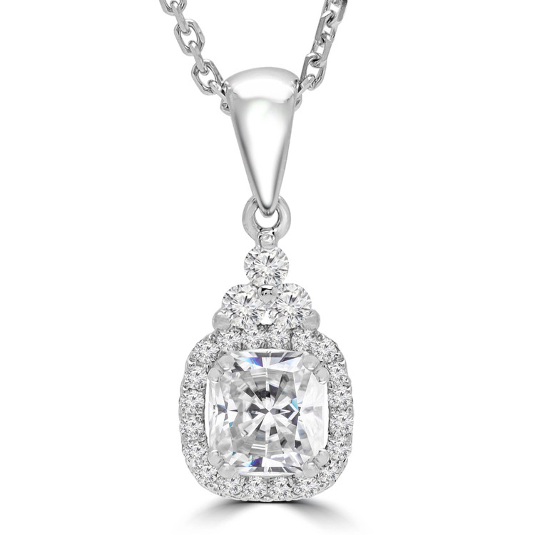 4/5 CTW Radiant Diamond Cushion Halo Pendant Necklace in 18K White Gold (MD210060)