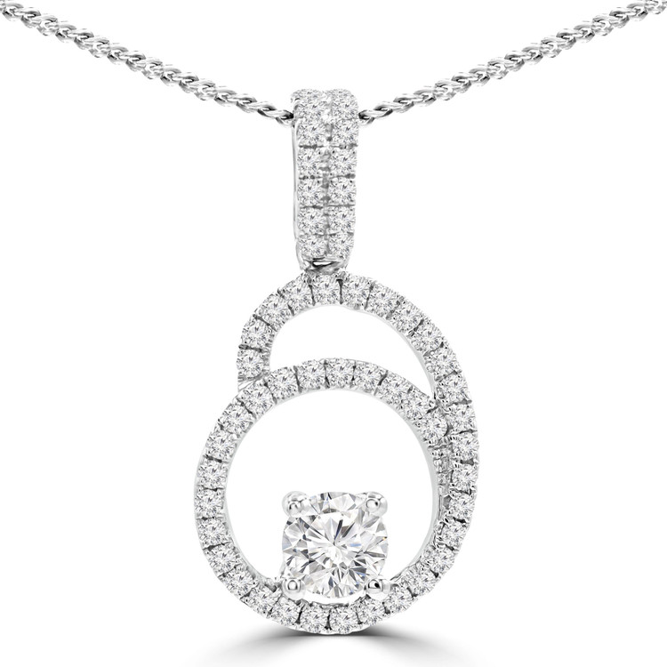 2/3 CTW Round Diamond Double Halo Pendant Necklace in 18K White Gold (MD210062)