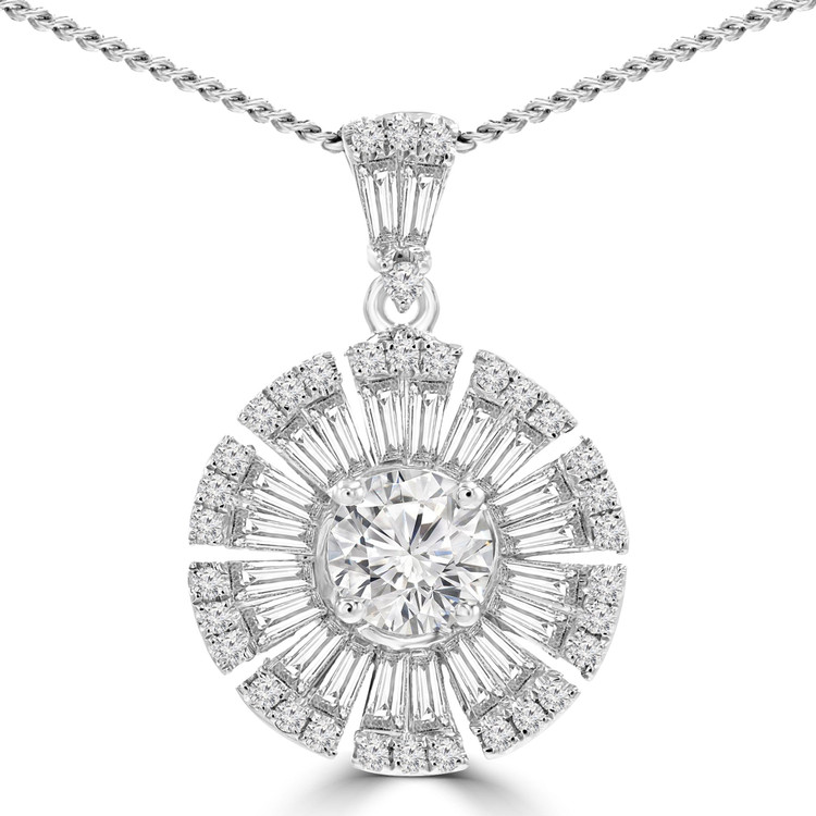 1 1/8 CTW Round Diamond Halo Pendant Necklace in 18K White Gold (MD210063)