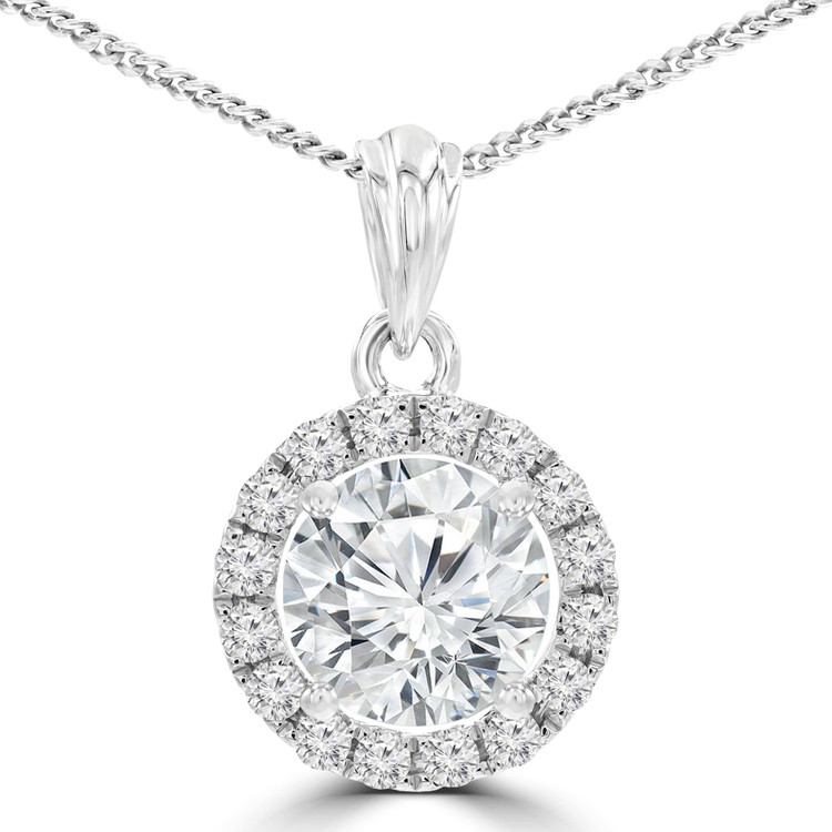 1 9/10 CTW Round Diamond Halo Pendant Necklace in 18K White Gold (MD210064)