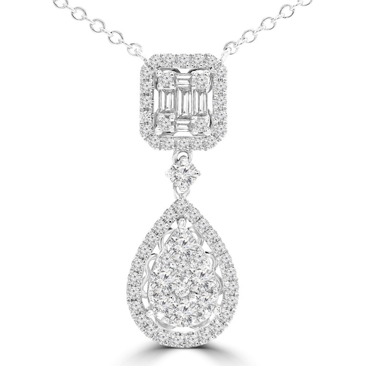 4/5 CTW Round Diamond Pear and Radiant Halo Necklace in 18K White Gold (MD210067)