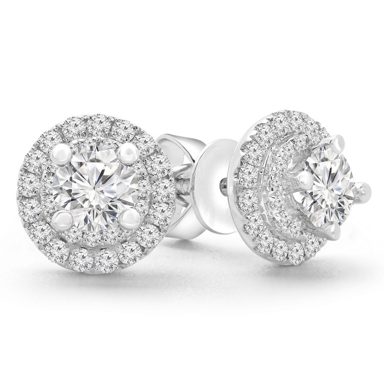 1 2/5 CTW Round Diamond Double Halo Stud Earrings in 18K White Gold (MD210073)