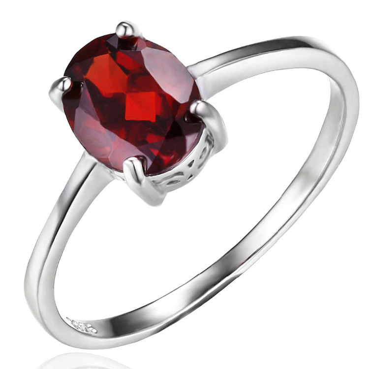 1 2/3 CT Oval Red Garnet Cocktail Ring in 0.925 White Sterling Silver (MDS170211)