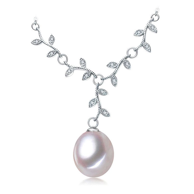 Teardrop White Freshwater Pearl Branching Nature Pendant Necklace in 0.925 White Sterling Silver With Chain (MDS210003)