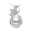 Round White Freshwater Pearl Leaf Nature Pendant Necklace in 0.925 White Sterling Silver With Chain (MDS210006)