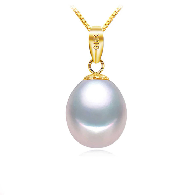Round White Freshwater Pearl Solitaire Yellow Gold Plated Pendant Necklace in 0.925 Sterling Silver With Chain (MDS210007)