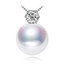 Round White Freshwater Pearl Solitaire with Accents Pendant Necklace in 0.925 White Sterling Silver With Chain (MDS210013)