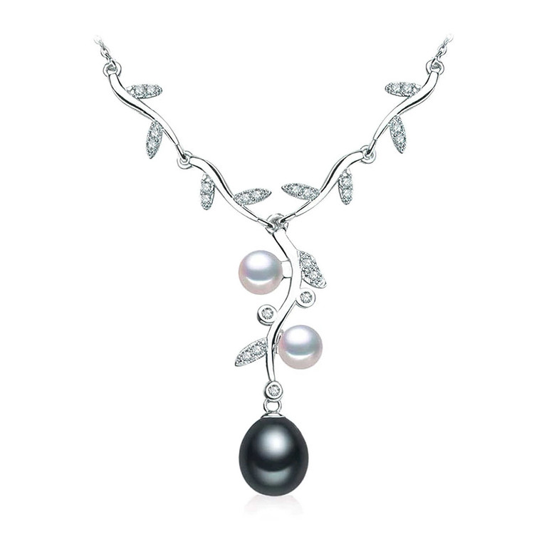Teardrop Multi-Color Freshwater Pearl Branching Nature Pendant Necklace in 0.925 White Sterling Silver With Chain (MDS210016)