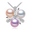 Round Multi-Color Freshwater Pearl TrinityPendant Necklace in 0.925 White Sterling Silver With Chain (MDS210023)