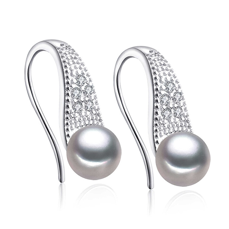 Round White Freshwater Pearl Drop/Dangle Earrings in 0.925 White Sterling Silver (MDS210040)