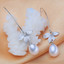 Teardrop White Freshwater Pearl Leaf Drop/Dangle Earrings in 0.925 White Sterling Silver (MDS210046)