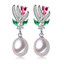 Teardrop White Freshwater Pearl Floral Drop/Dangle Earrings in 0.925 White Sterling Silver (MDS210048)