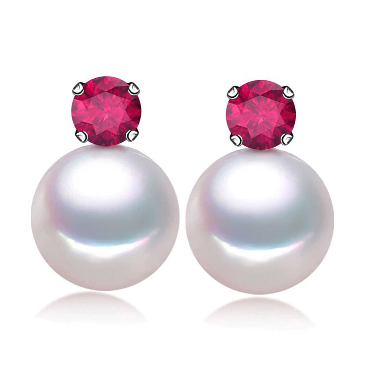 Round White Freshwater Pearl Stud Earrings in 0.925 White Sterling Silver (MDS210063)