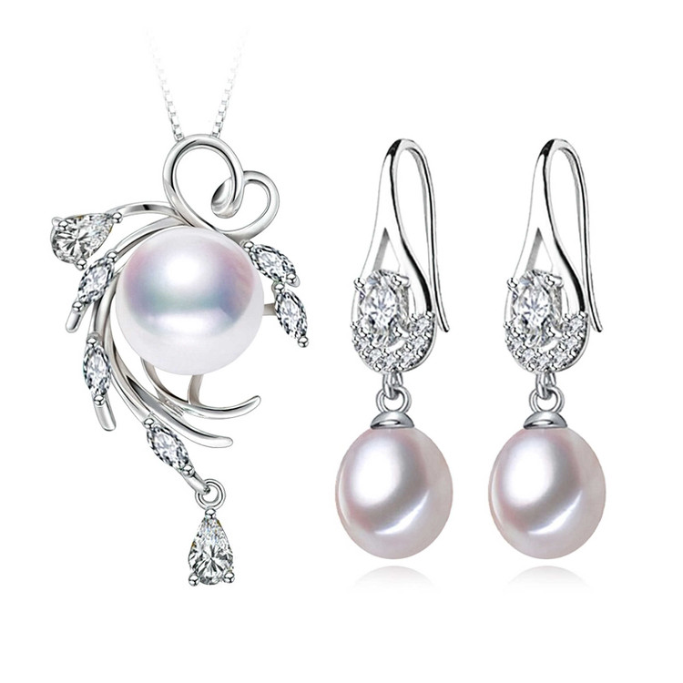 Multi White Freshwater Pearl Drop/Dangle Dreamcatcher Earrings and Pendant Set in 0.925 White Sterling Silver (MDS210079)