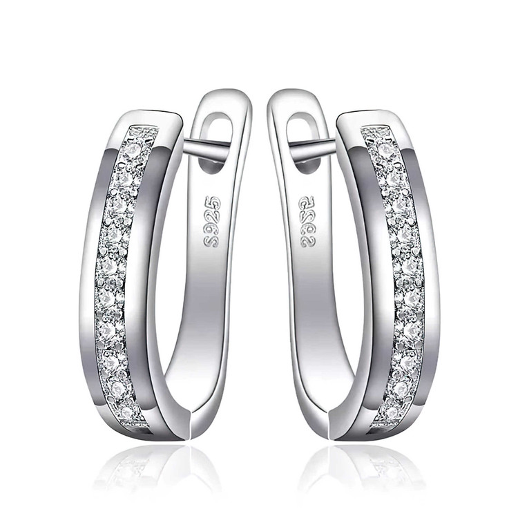 2/5 CTW Round White Cubic Zirconia Huggie Earrings in 0.925 White Sterling Silver (MDS210100)