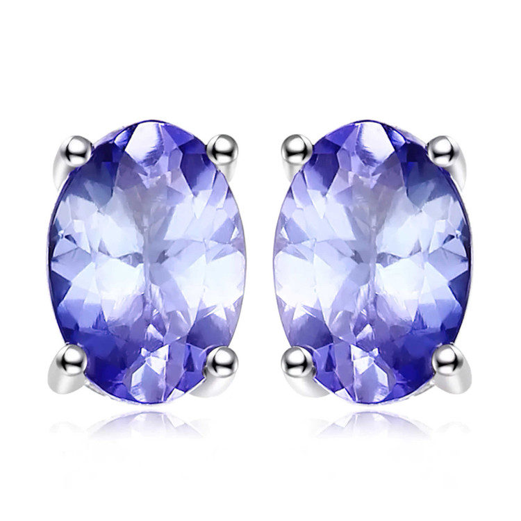 1 CTW Oval Blue Tanzanite Stud Earrings in 0.925 White Sterling Silver (MDS210103)