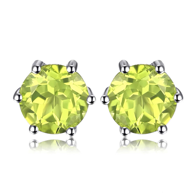 1 1/10 CTW Round Green Peridot Stud Earrings in 0.925 White Sterling Silver (MDS210105)