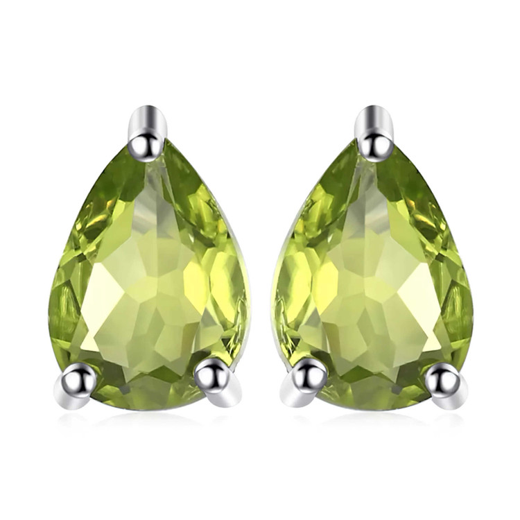 1 1/2 CTW Pear Green Peridot Stud Earrings in 0.925 White Sterling Silver (MDS210106)
