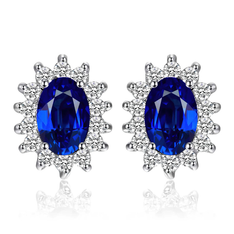 1 1/5 CTW Oval Blue Nano Sapphire Stud Earrings in 0.925 White Sterling Silver (MDS210120)