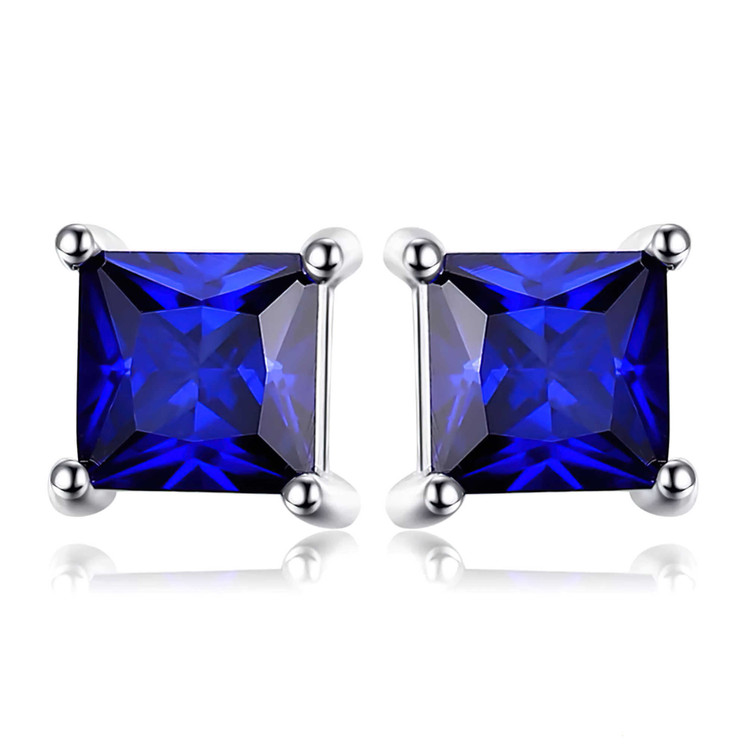 4/5 CTW Princess Blue Nano Sapphire Stud Earrings in 0.925 White Sterling Silver (MDS210121)