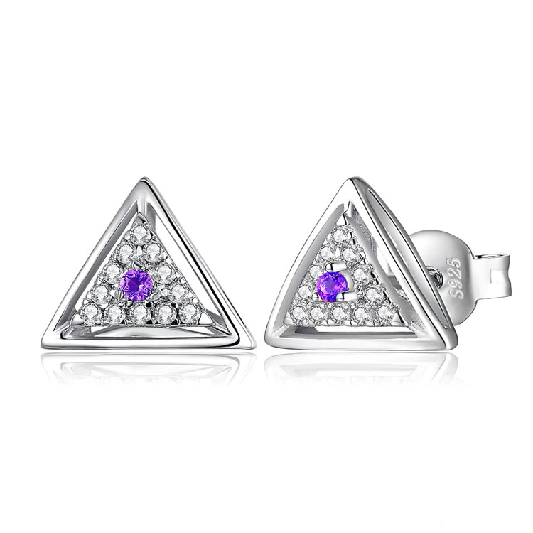 1/10 CTW Round Purple Amethyst Stud Earrings in 0.925 White Sterling Silver (MDS210122)