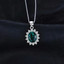 1 2/3 CTW Oval Green Nano Emerald Halo Pendant Necklace in 0.925 White Sterling Silver With Chain (MDS210142)