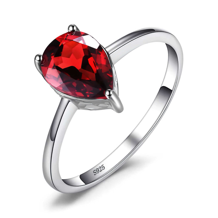 1 2/5 CT Pear Red Garnet Cocktail Ring in 0.925 White Sterling Silver (MDS210153)