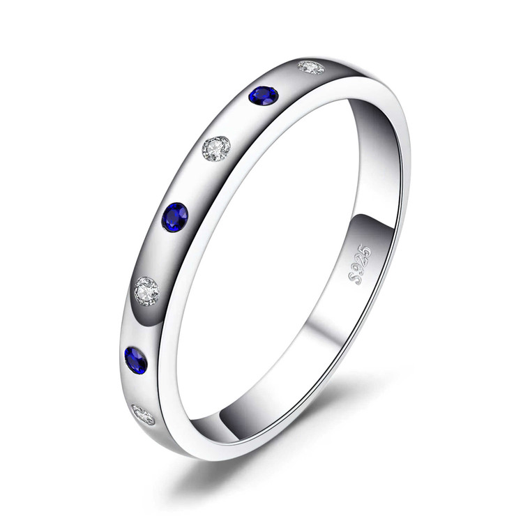 1/10 CTW Round Blue Nano Sapphire Semi-Eternity Ring in 0.925 White Sterling Silver (MDS210160)