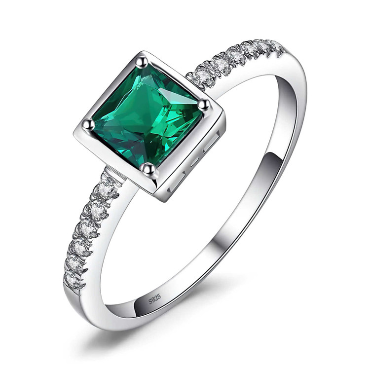 1/2 CTW Princess Green Nano Emerald Solitaire with Accents Ring in 0.925 White Sterling Silver (MDS210172)