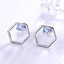 Round Blue Nano Topaz Hexagon Stud Earrings in 0.925 White Sterling Silver (MDS210180)