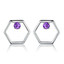 Round Purple Nano Amethyst Hexagon Stud Earrings in 0.925 White Sterling Silver (MDS210182)