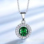 Round Green Nano Emerald Halo Pendant Necklace in 0.925 White Sterling Silver With Chain (MDS210186)