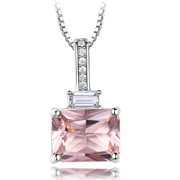 Cushion Pink Nano Morganite Solitaire with Accents Pendant Necklace in 0.925 White Sterling Silver With Chain (MDS210189)