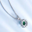 Round Green Nano Emerald Halo Pendant Necklace in 0.925 White Sterling Silver With Chain (MDS210195)