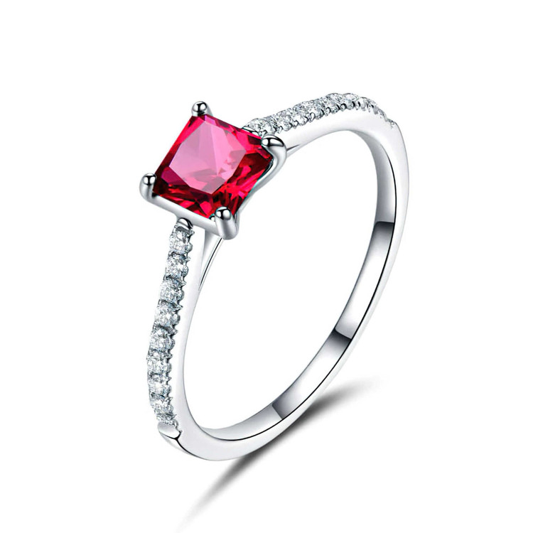 Princess Red Nano Ruby Cocktail Ring in 0.925 White Sterling Silver (MDS210200)