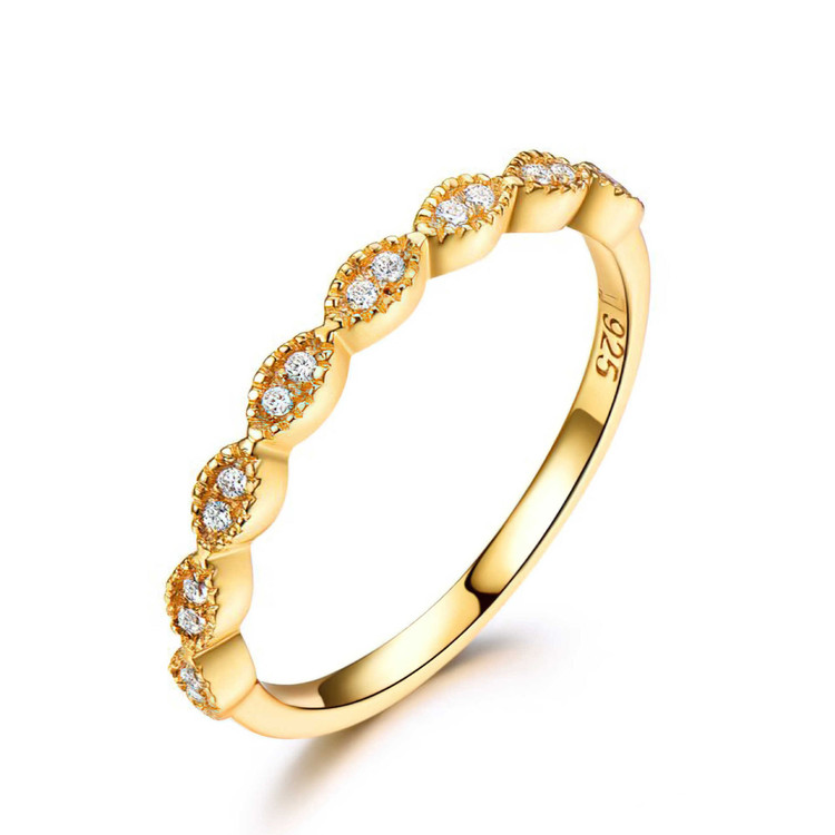 CTW Round White Cubic Zirconia Semi-Eternity Yellow Gold Plated Ring in 0.925 Sterling Silver (MDS210224)