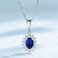 Oval Blue Nano Sapphire Halo Pendant Necklace in 0.925 White Sterling Silver With Chain (MDS210234)