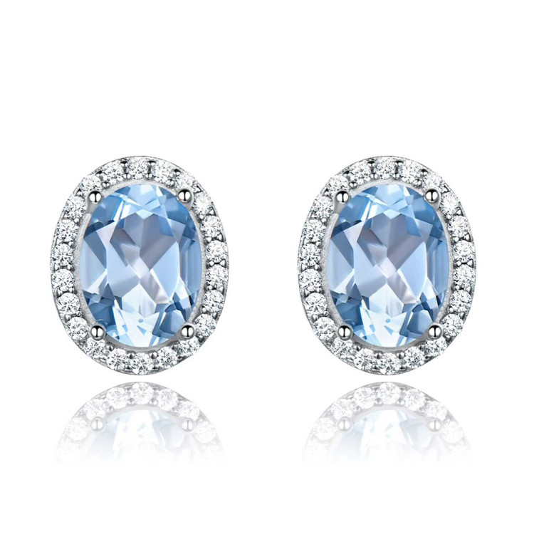 Oval Blue Nano Sapphire Stud Earrings in 0.925 White Sterling Silver (MDS210249)