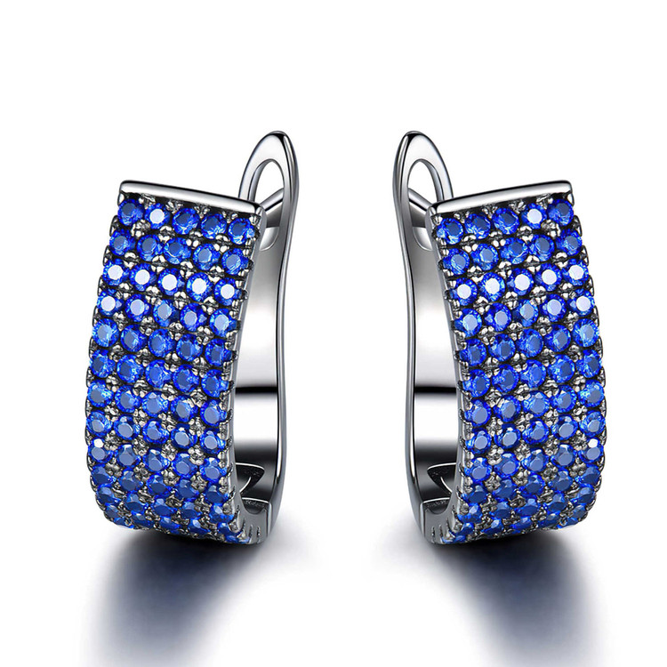 Round Blue Nano Sapphire Black Rhodium Drop/Dangle Earrings in 0.925 Black Sterling Silver (MDS210251)