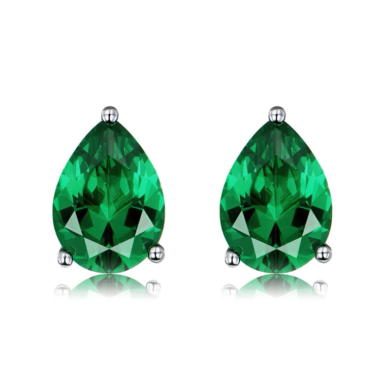 Pear Green Nano Emerald Stud Earrings in 0.925 White Sterling Silver (MDS210266)