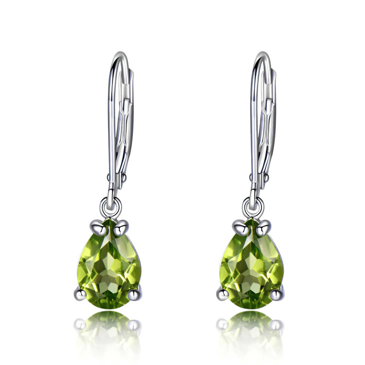 Pear Green Nano Peridot Drop/Dangle Earrings in 0.925 White Sterling Silver (MDS210268)