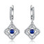Round Blue Nano Sapphire Halo Drop/Dangle Earrings in 0.925 White Sterling Silver (MDS210273)