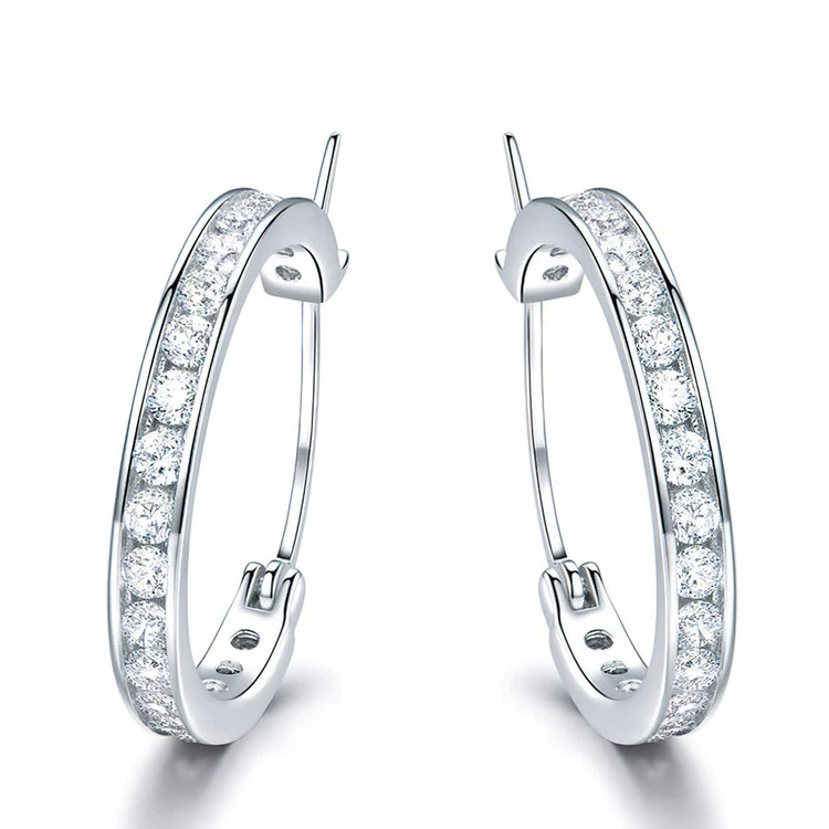 CTW Round White Cubic Zirconia Huggie Earrings in 0.925 White Sterling Silver (MDS210276)