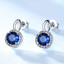 Round Blue Nano Sapphire Halo Stud Earrings in 0.925 White Sterling Silver (MDS210279)