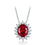 Oval Red Nano Ruby Halo Pendant Necklace in 0.925 White Sterling Silver With Chain (MDS210288)